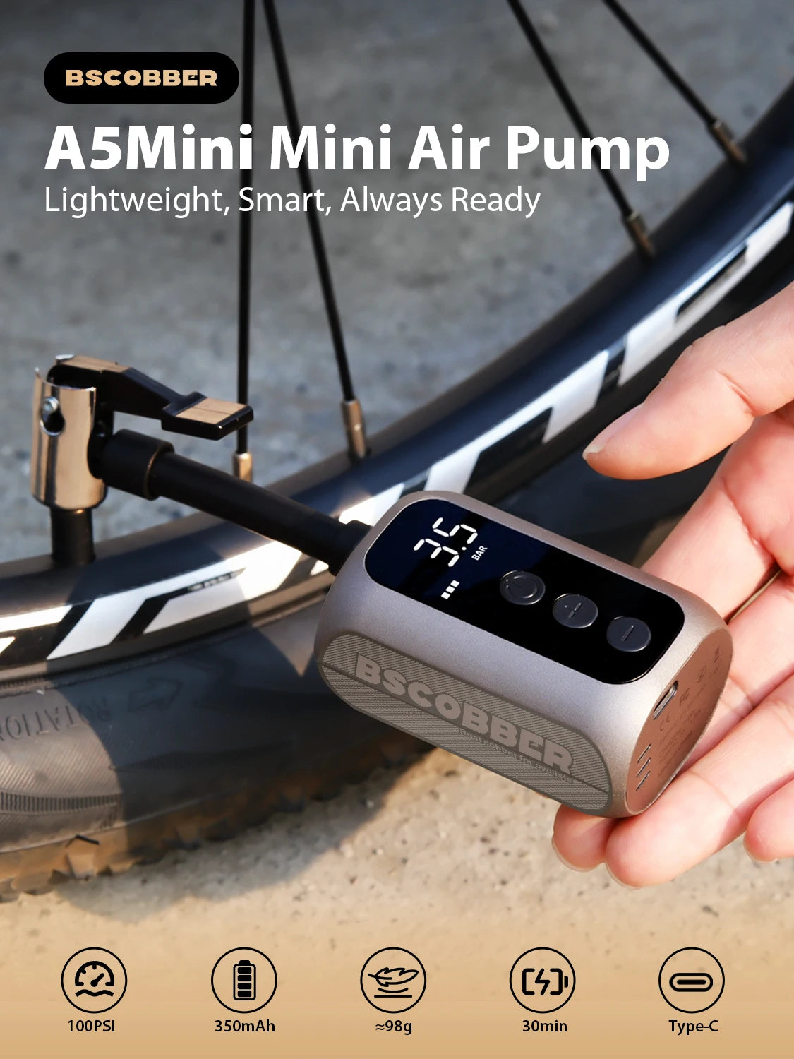 Ride Solutions A5 Mini Electric Bike Pump