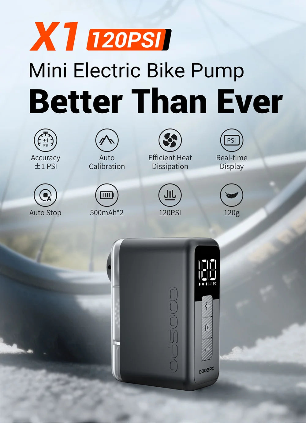Ride Solutions X1 Mini Electric Bike Pump